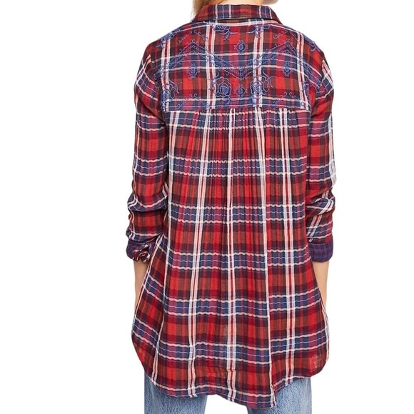 Free People Magical Plaid Embroideree Buttondown Top - Picture 3 of 16
